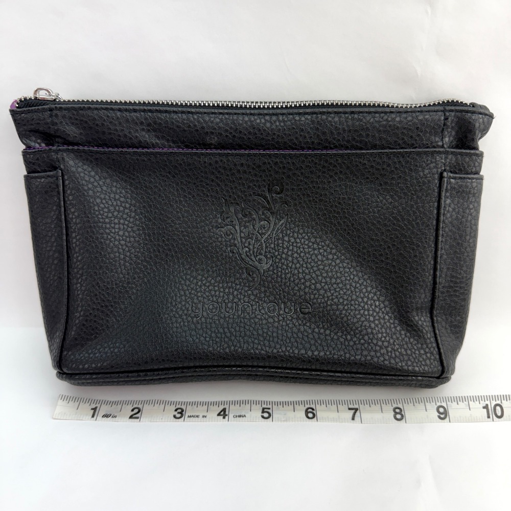 Younique Black Pebbled Faux Leather Makeup Bag Purple Lining Cosmetic Pouch
